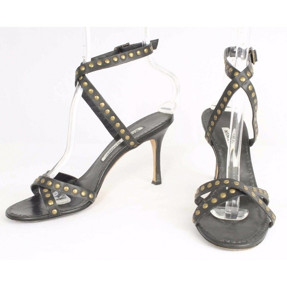 Manolo Blahnik Black Studded Leather Sandals - Picture 3 of 8